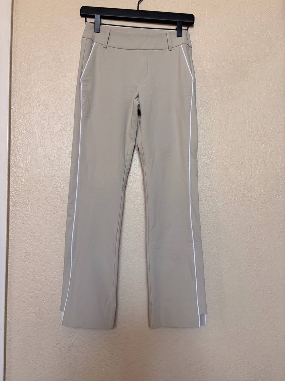Golftini Women's Beige Track Pants with White Side Piping